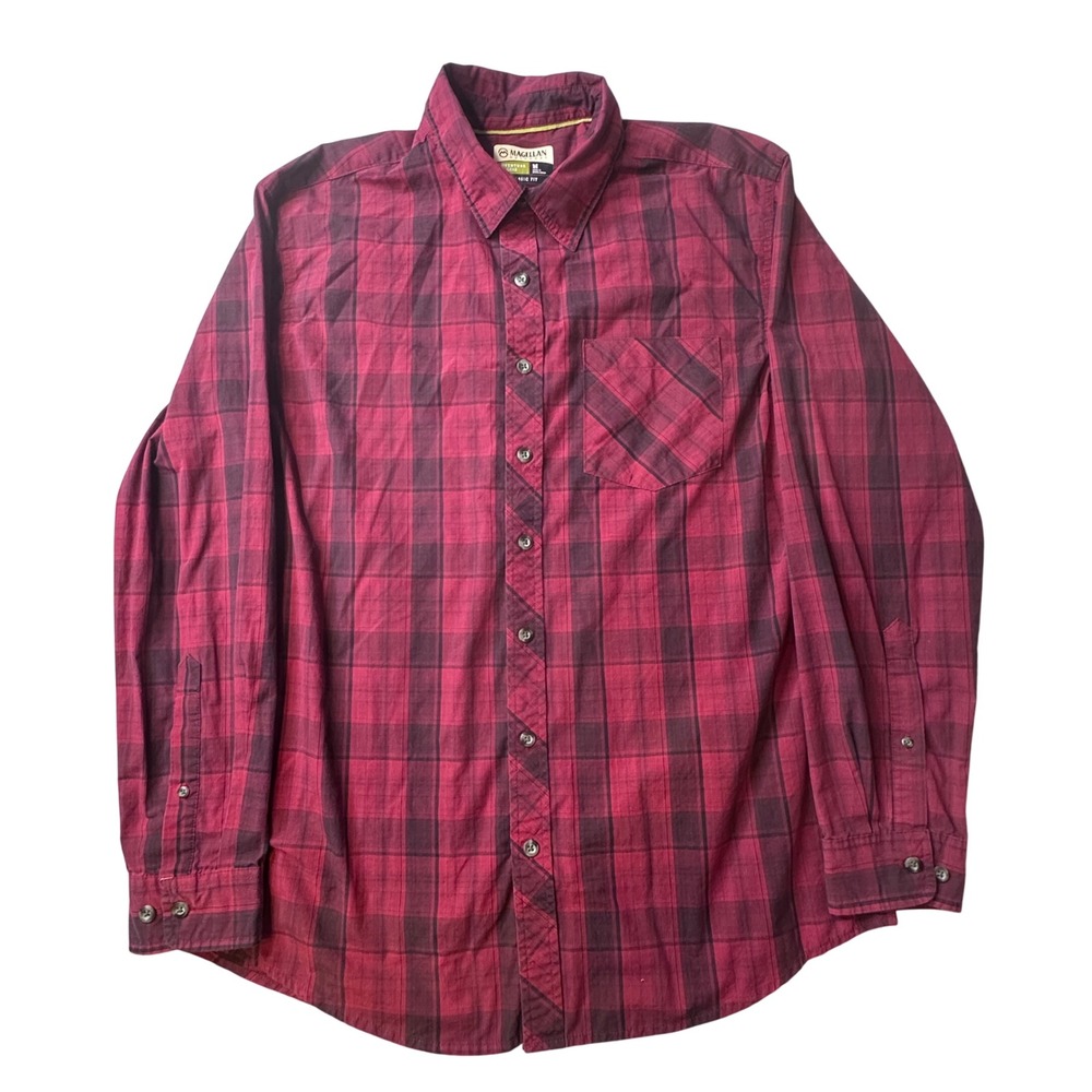 Magellan Shirt Mens M‎ Maroon Plaid Adventure Gear Classic Fit Long Sleeve